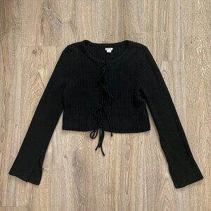 Kimchi Blue Jane Bow Tie-Front Black Cardigan